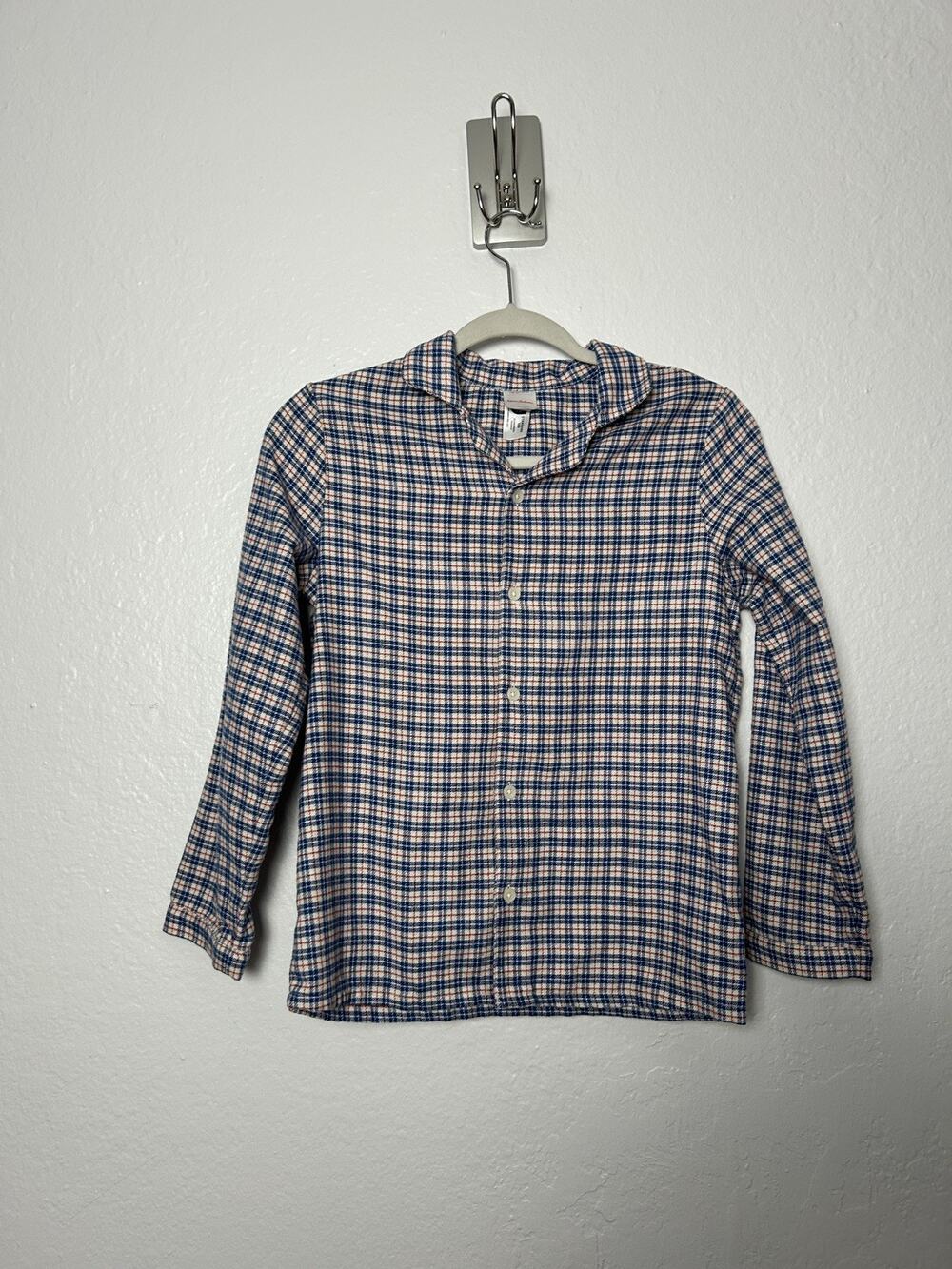 Hanna Andersson Shirt Blue Plaid Flannel Button Front Long Sleeve Top Size 10